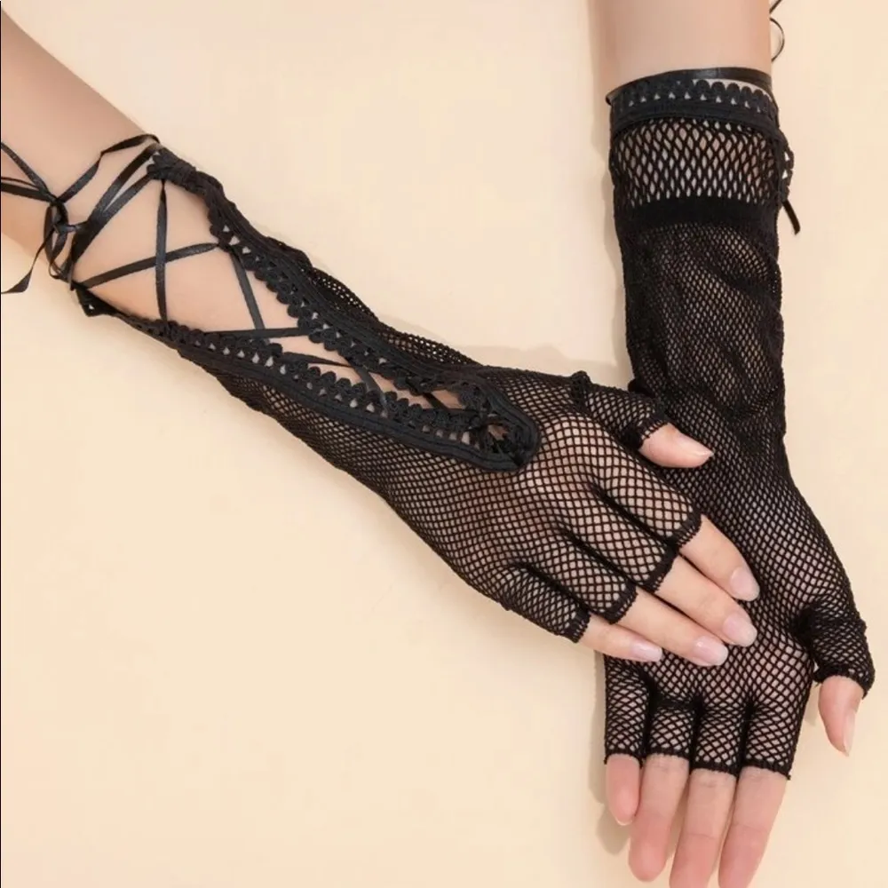 Fishnet Lace Fingerless Gloves New - Image 8