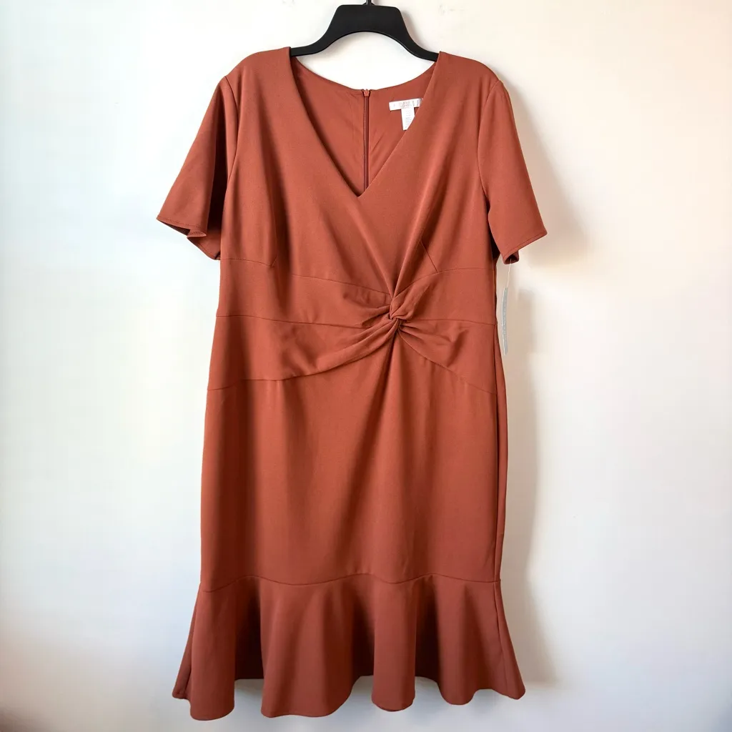 London‎ Times Twist Front Flounce Hem Midi Dress Sequoia Brown 14W - Image 3