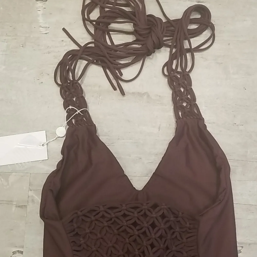 💕MIKOH💕 Topanga Macrame Halter One Piece Swimsuit Burgundy Small S NWT - Image 11