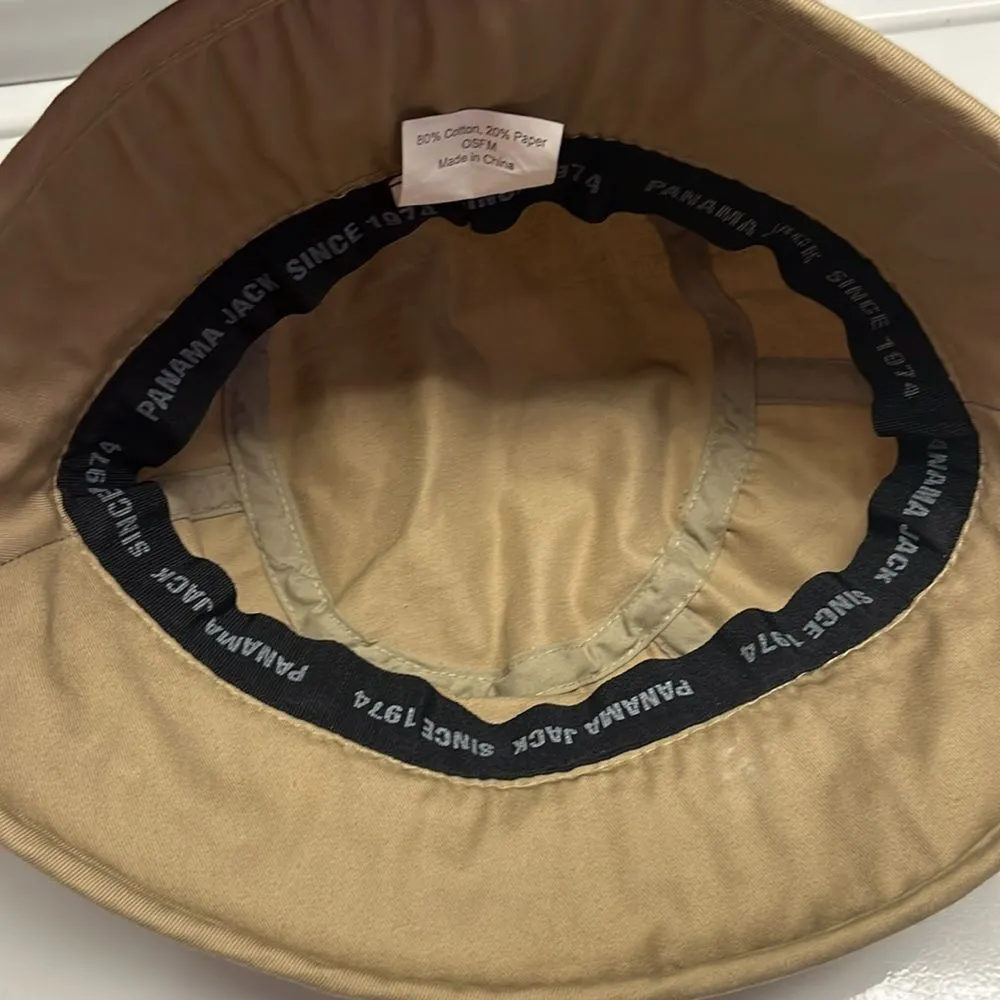 Panama Jack Tan and Cream Protective Bucket Hat with Raffia Ribbon Rim OSFM - Image 11