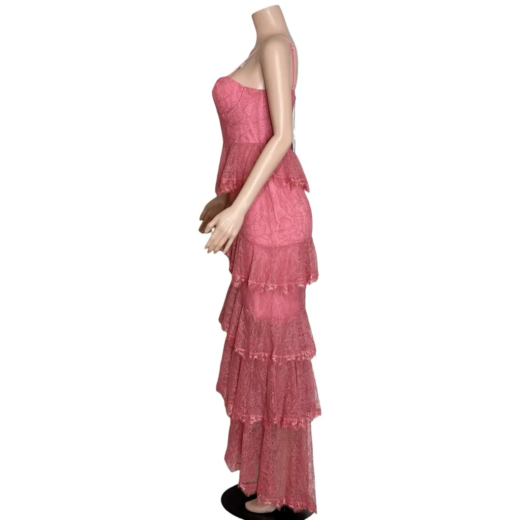 MAJORELLE Zelda Fitz Floral Lace Gown, Passionfruit Pink, Medium - Image 7