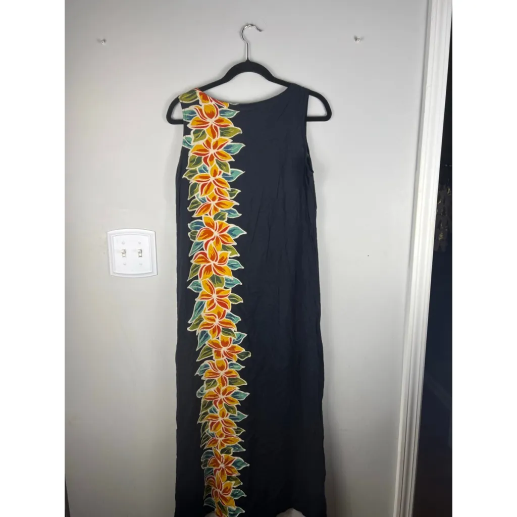 Women's Peppermint Bay Black Multicolor Floral Maxi Dress M Vtg Resort Wear Beac Size M - Image 4