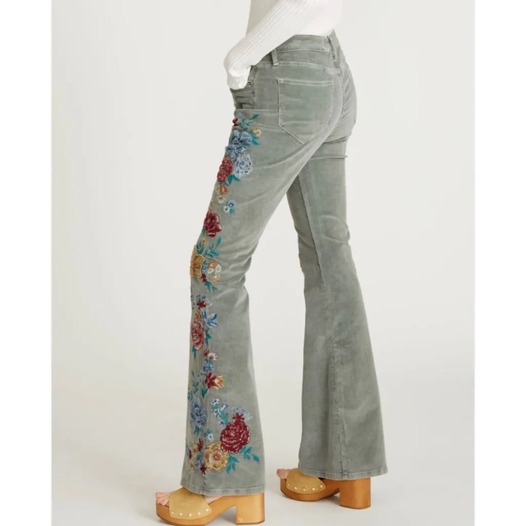 Free People x Driftwood Farrah  
Embroidered Cord Flare Jeans Sz 28 - Image 2