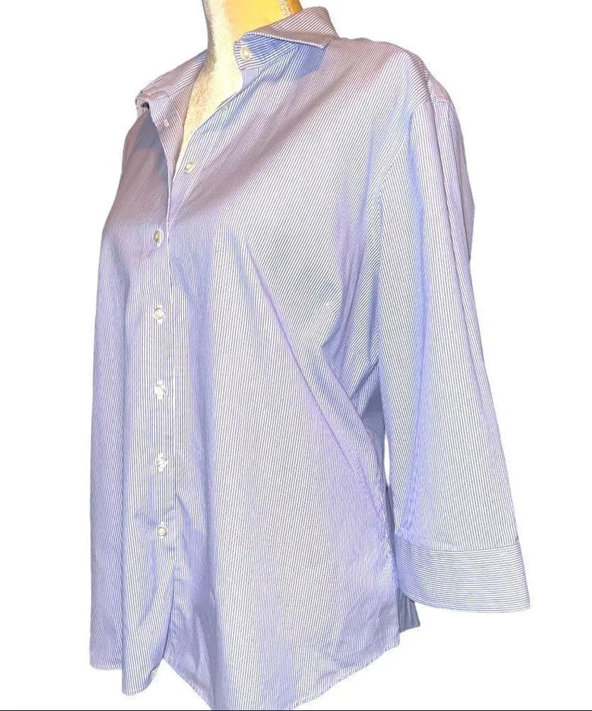 lands end blue and white striped button up blouse White Size 16 - Image 3