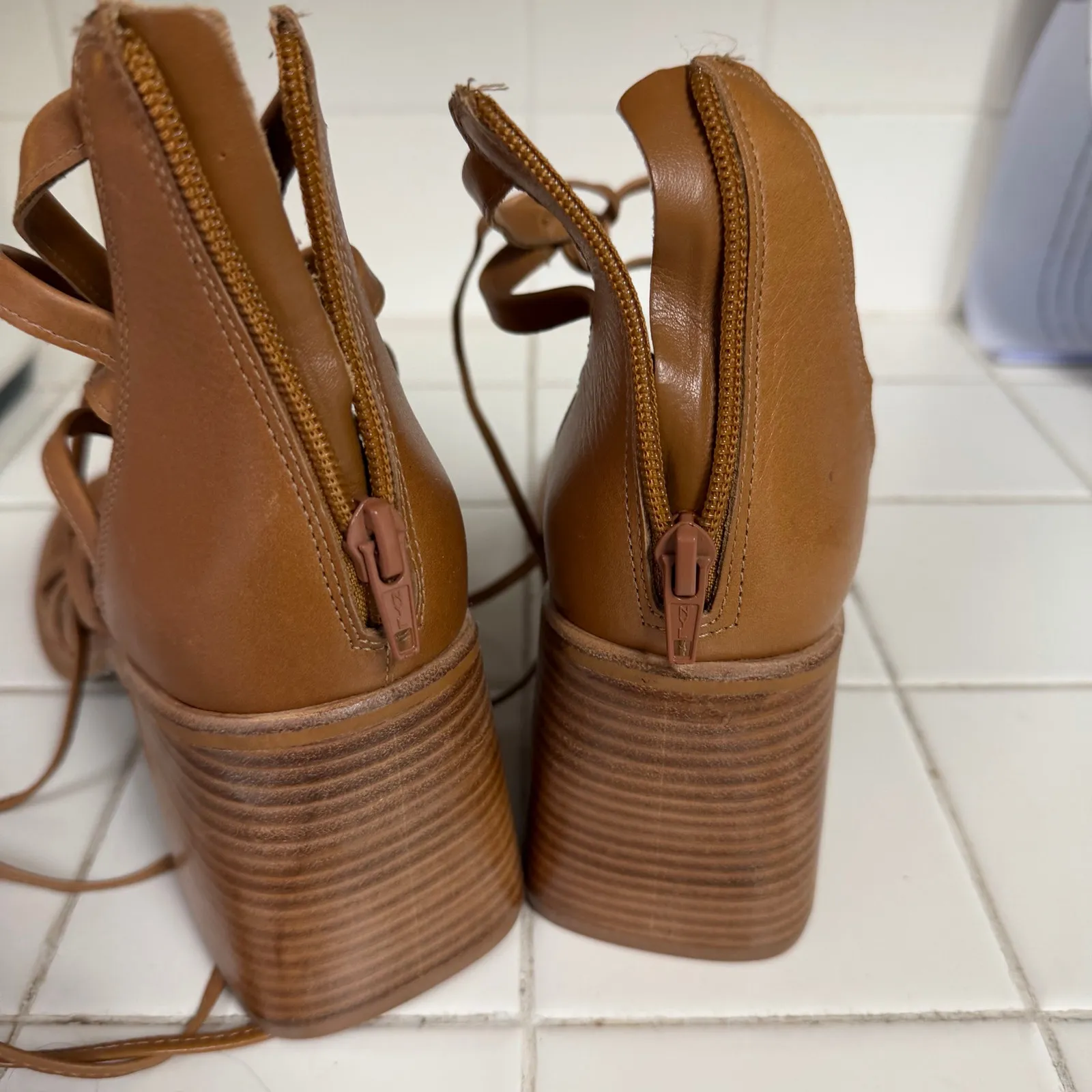 Steve Madden Sandals Size 10 Tan Leather Cherri Block Heel Strappy Heels NEW - Image 5