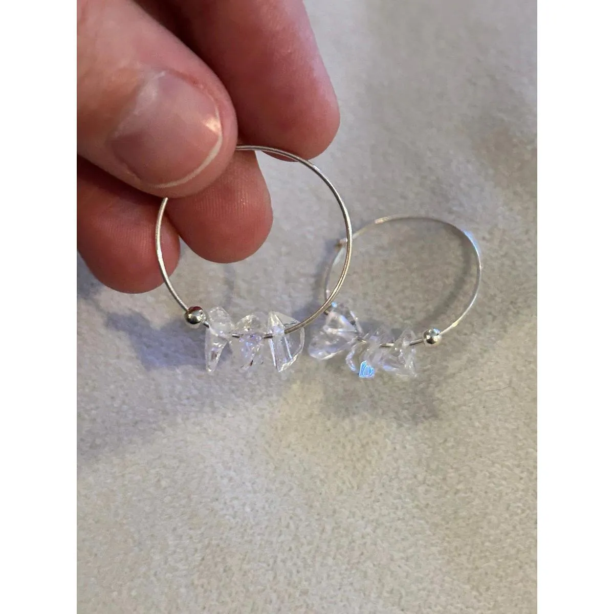 Earrings hoops with white decoration silver plated - Image 4