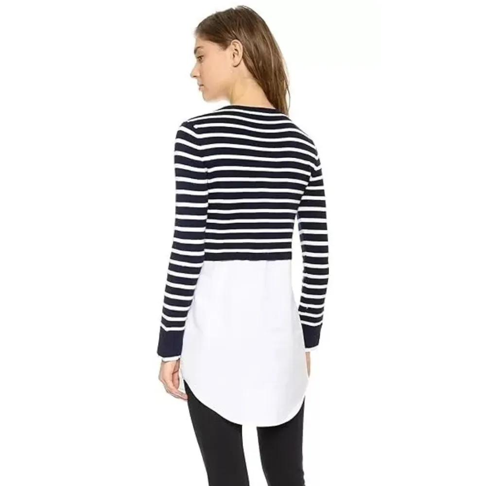 Theory Womens Layered Sweater Shirttail Top Rymalia Cashcotton Nautical Stripe M - Image 2