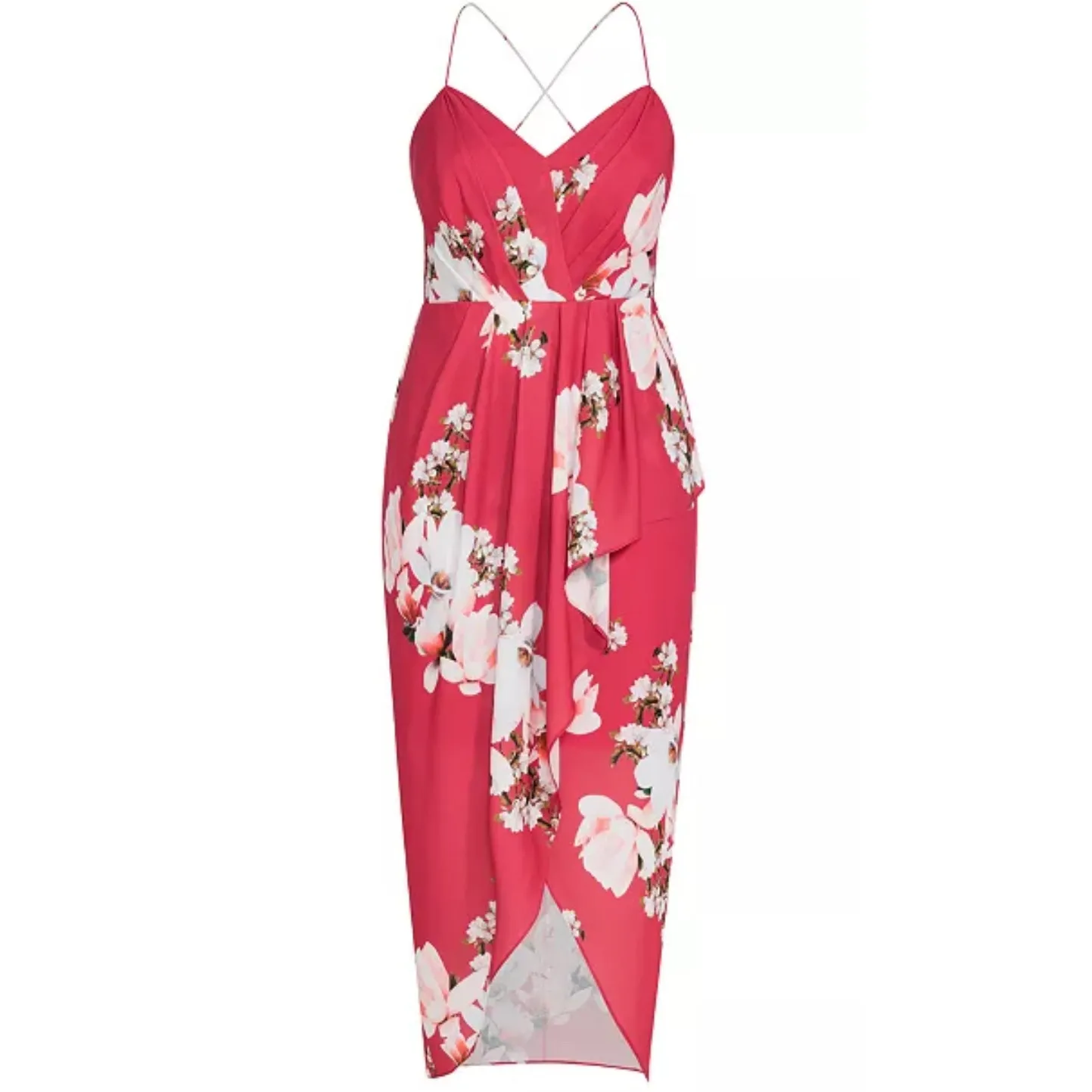 City Chic Plus Maxi Faux Wrap Lotus Ruffled Dress in Sacred Lotus‎ Size 24 - Image 3