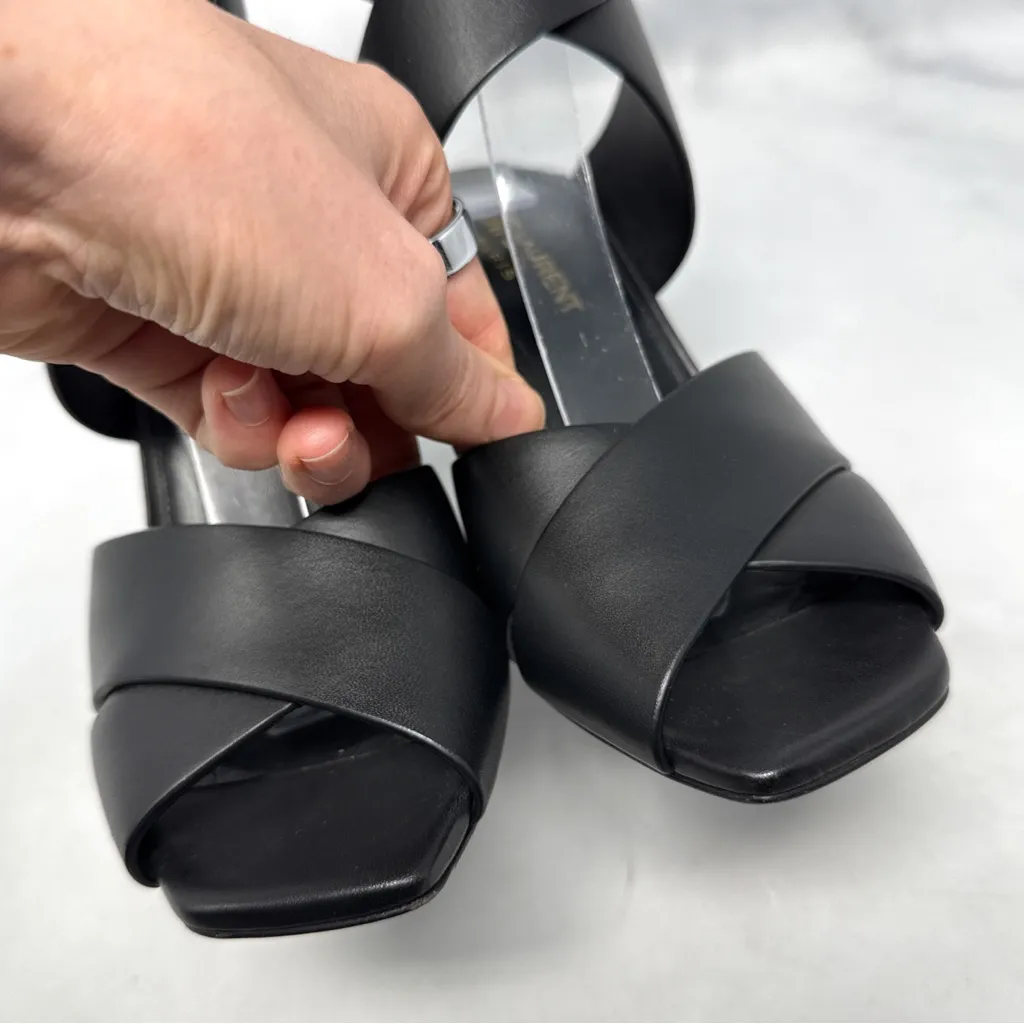 Saint Laurent Oak 100 Buckle Strappy Square Toe Sandal Block Heels Glam Black 36 - Image 6