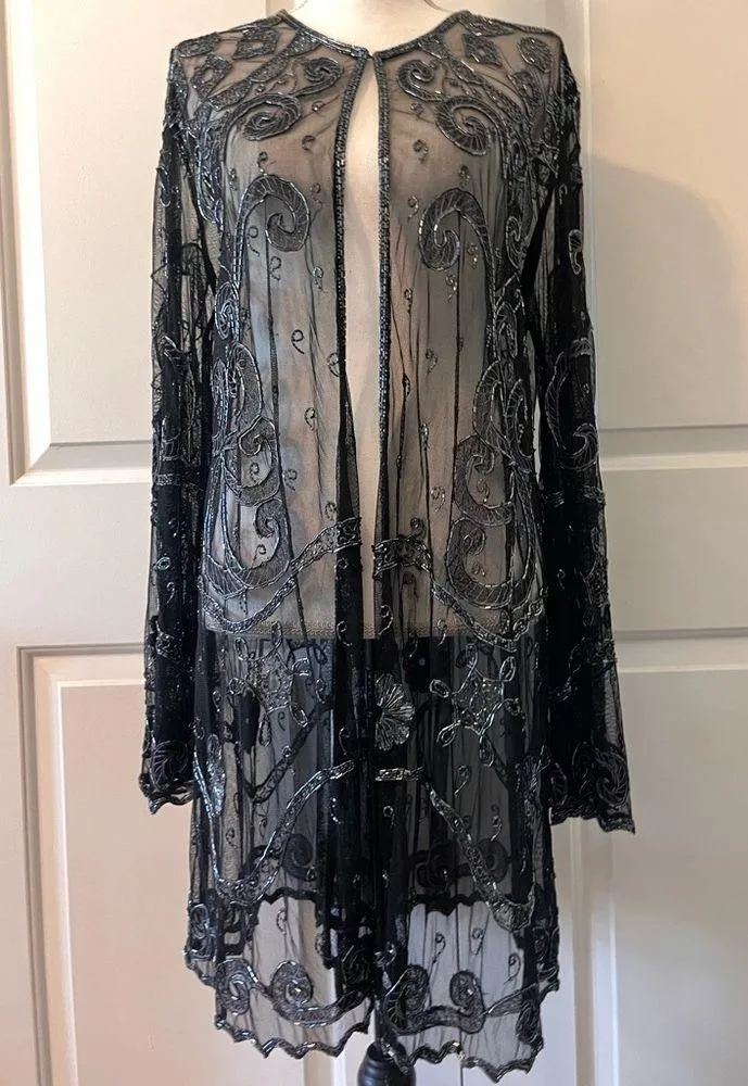 Long Sleeve Boho Sheer Metallic Kimono Vintage Fleetwood Mac Daisy Jones 70’s Size XL - Image 3