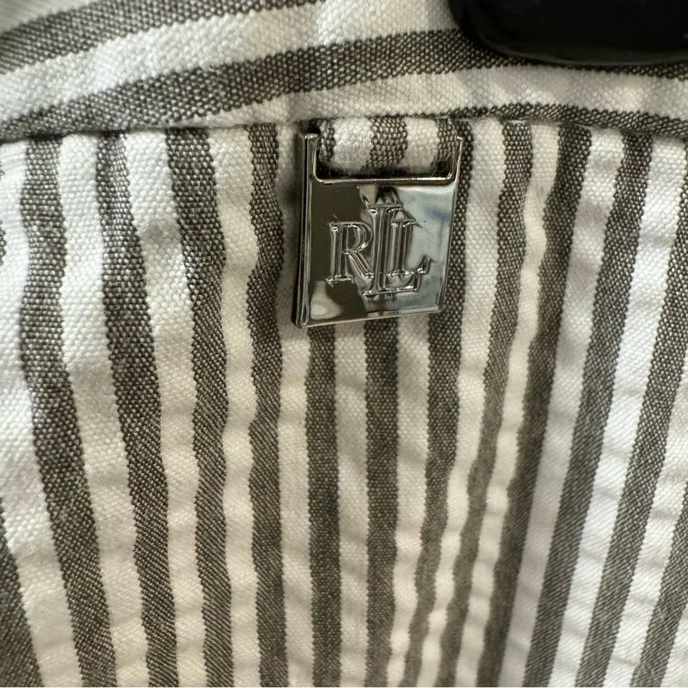 Lauren‎ Ralph Lauren Cropped White & Gray Striped Seersucker Pants size 14W - Image 7