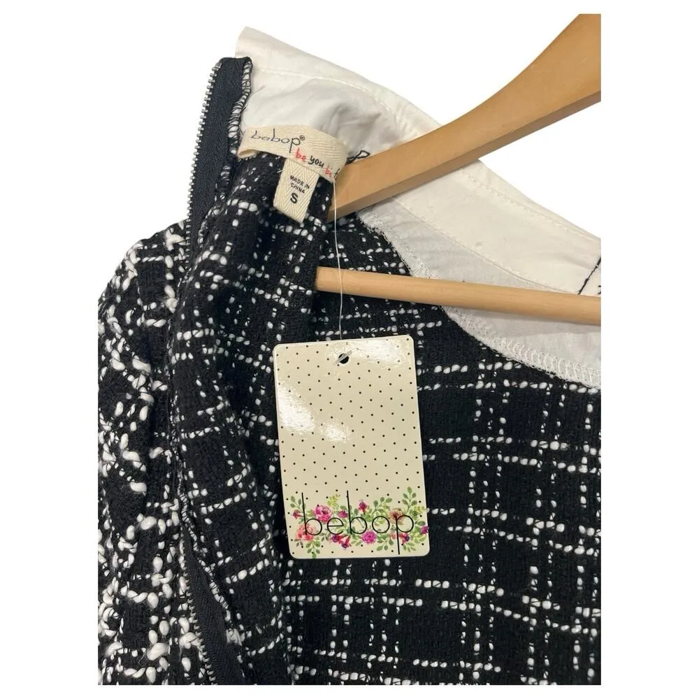 New BeBop Dress Womens Small Black White Tweed Academic Wednesday Addams Preppy - Image 4