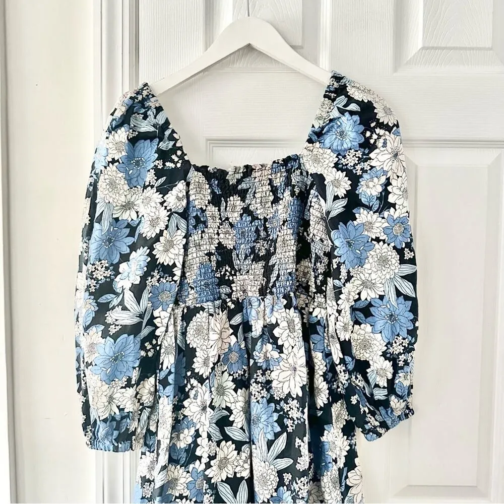 J Crew NWT Linen Daydream Midi Dress Side Slit in Navy Blue Zinnia Floral Medium - Image 4
