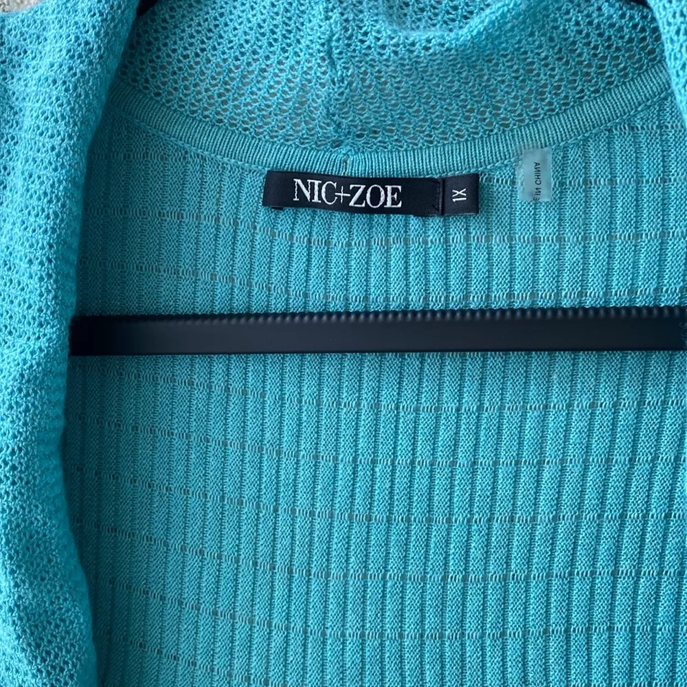 NWT 𩵠Nic+Zoe Long Open Soft Knit Cardigan Turquoise/āPeacock Featherā Plus 1X - Image 2