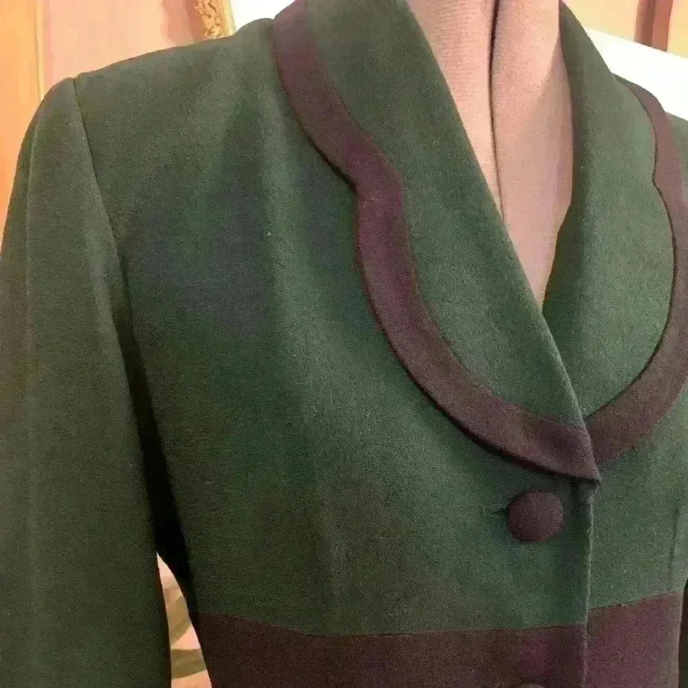 Vintage Gillian Petites Jacket Dress Wool Color Block Fully Lined Green Navy. Blue Size 8P - Image 3