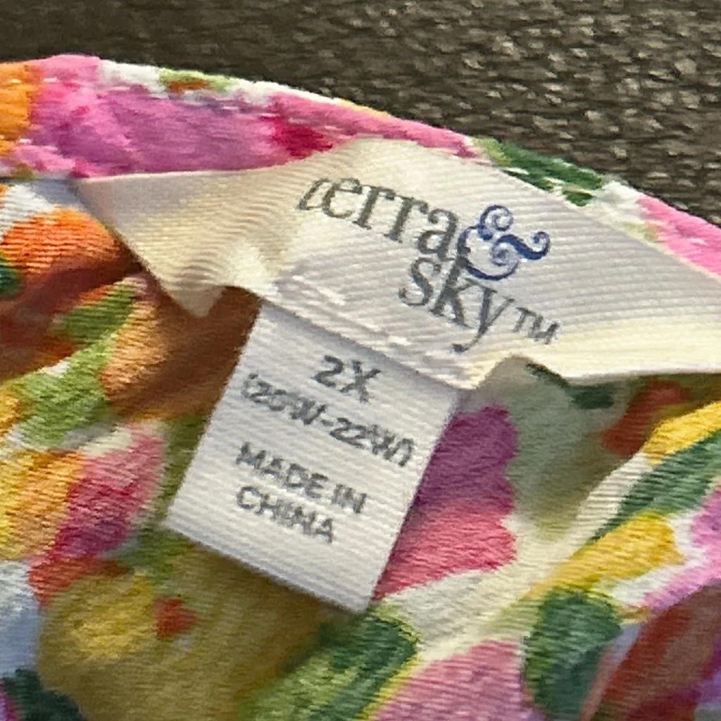 Women's Terra & Sky Floral Blouse Size 2X Pink Yellow - Image 4