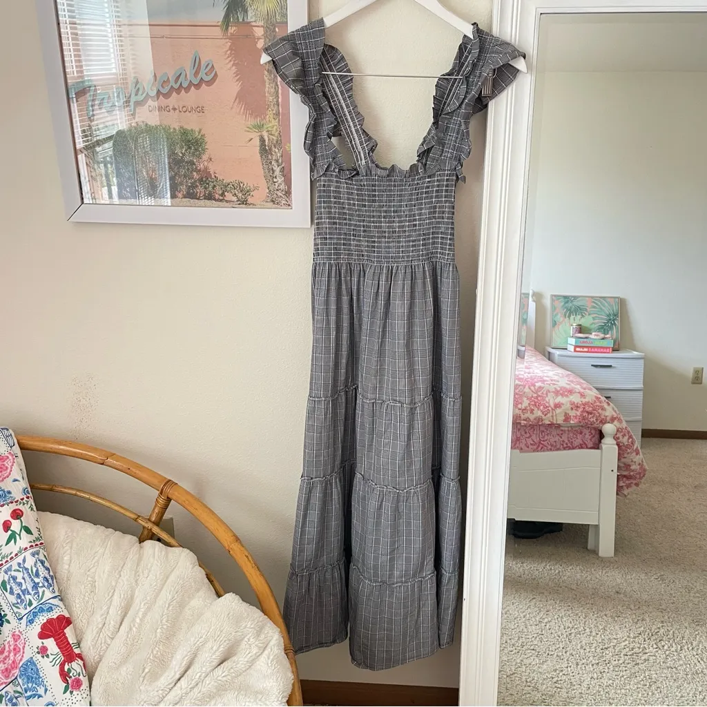 Hill House Ellie Nap Midi Dress in Blue Multi Plaid Size XS - Image 3