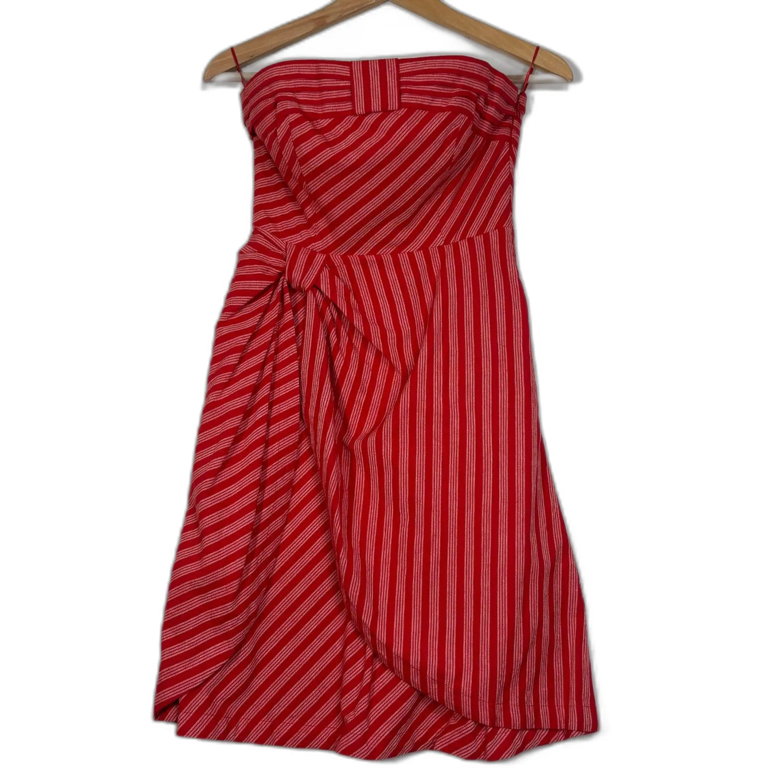 Anthropologie Lil Blazing Rays Red Striped Wrap Dress Sz 0 Classic Retro Preppy - Image 3