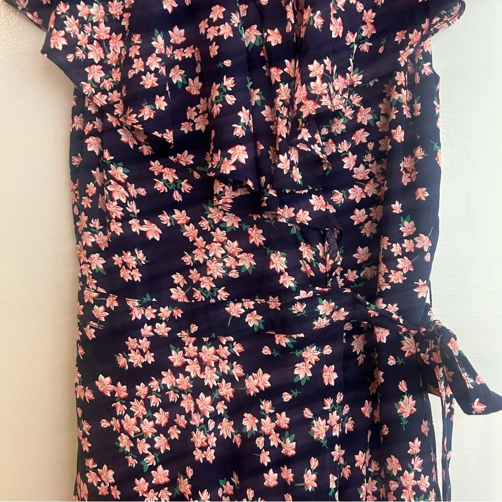 Draper James Blue/Pink Floral Ruffle Cap Sleeve Wrap Dress Size XS - Image 9