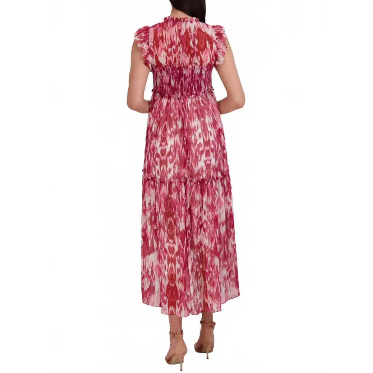 Julia Jordan Ikat Print Tiered Midi Dress Pink Size 14 NWT - Image 2