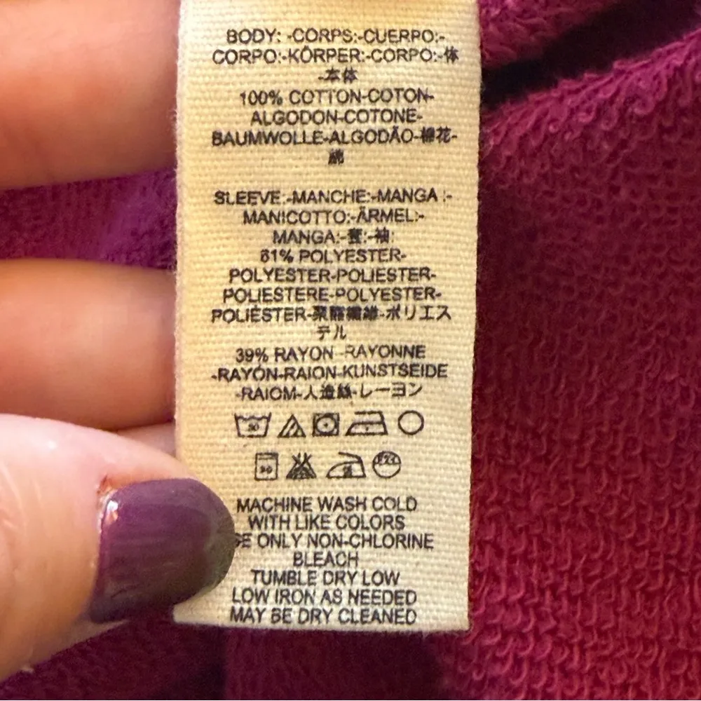 Free People Glorious Sweatshirt XS Bell Velvet Sleeves‎ Oversized Cropped Maroon - Image 11