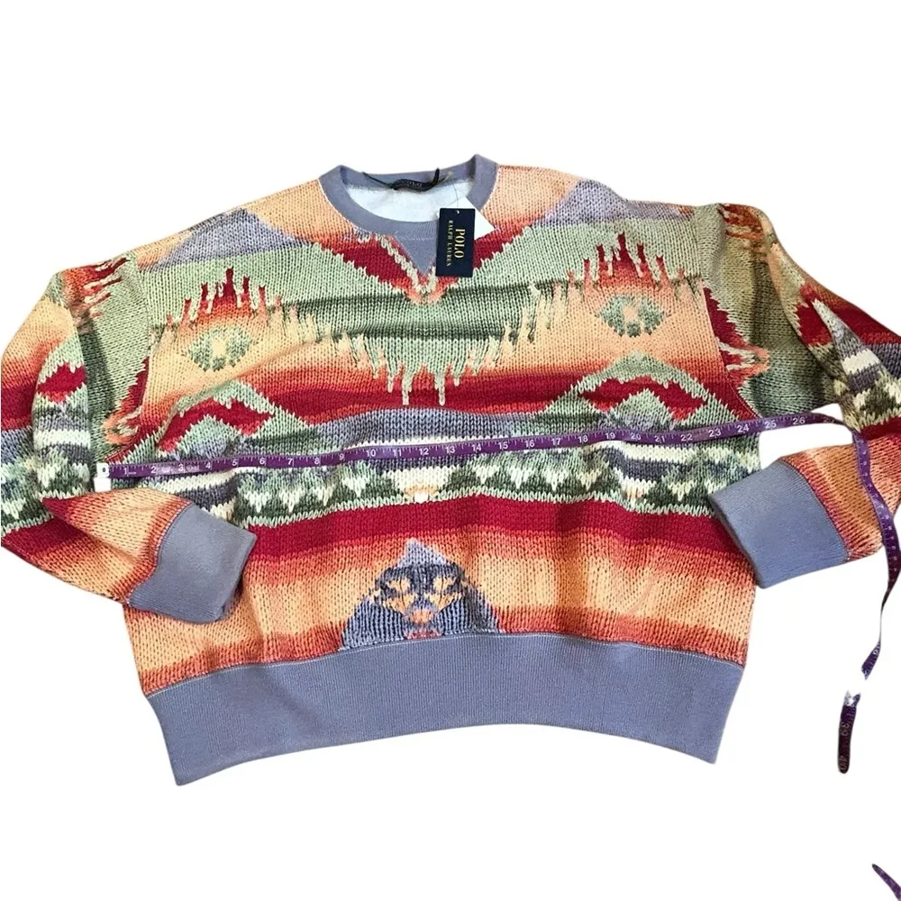 Polo Ralph Lauren Womens Size Med Southwestern Fleece Sweatshirt Multi BCN Print - Image 5