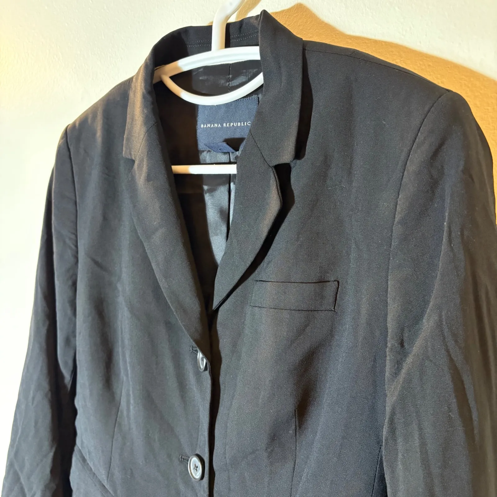 Banana Republic Black Stretch Wool Blend Blazer Jacket 8P Petite - Image 2