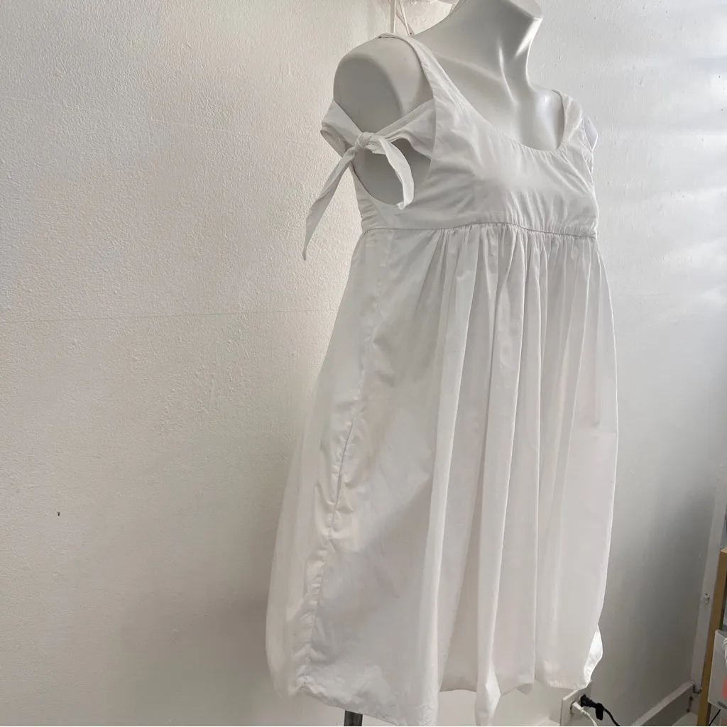 ZARA Trafaluc White Cotton Tie-Sleeve Babydoll Mini Dress XS - Cottagecore Boho - Image 3