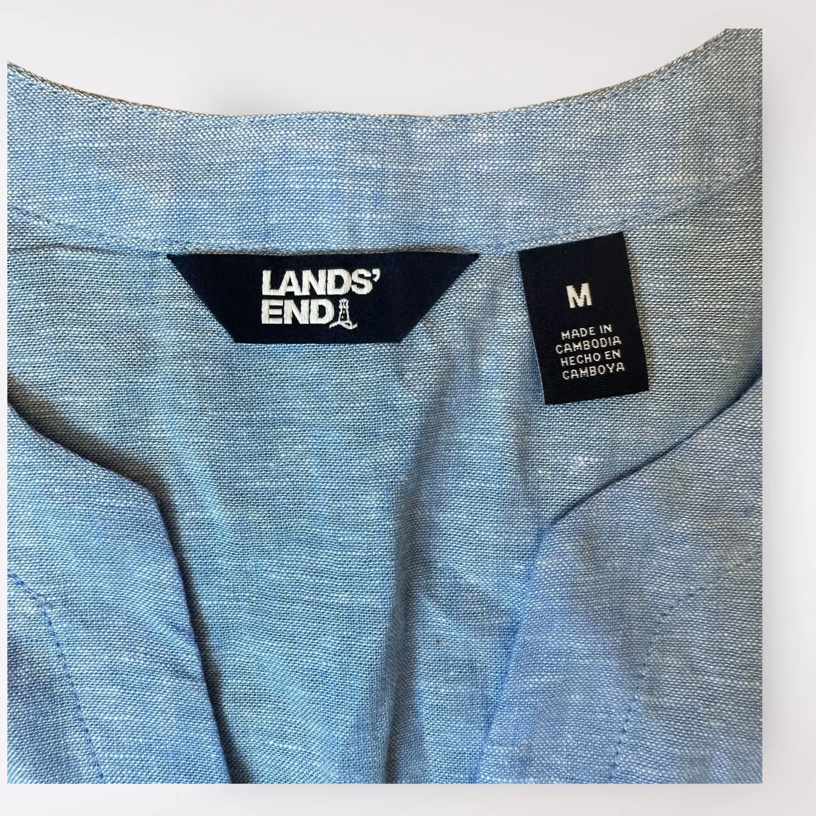 Lands End Bright Blue V-Neck‎ Linen Tunic Top Size M - Image 2