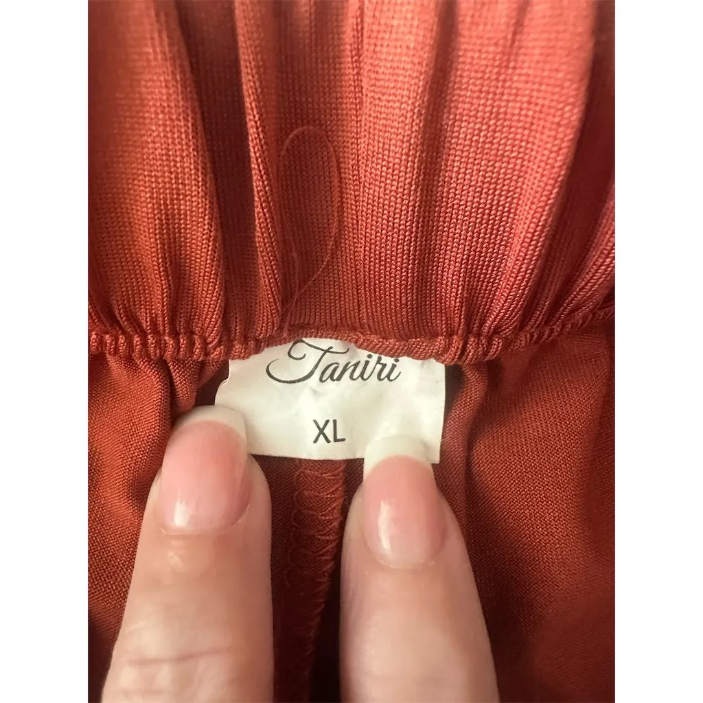 Women's Satin Pajama Set XL Rust Short Sleeve Button Down Top & Shorts Brown - Image 4