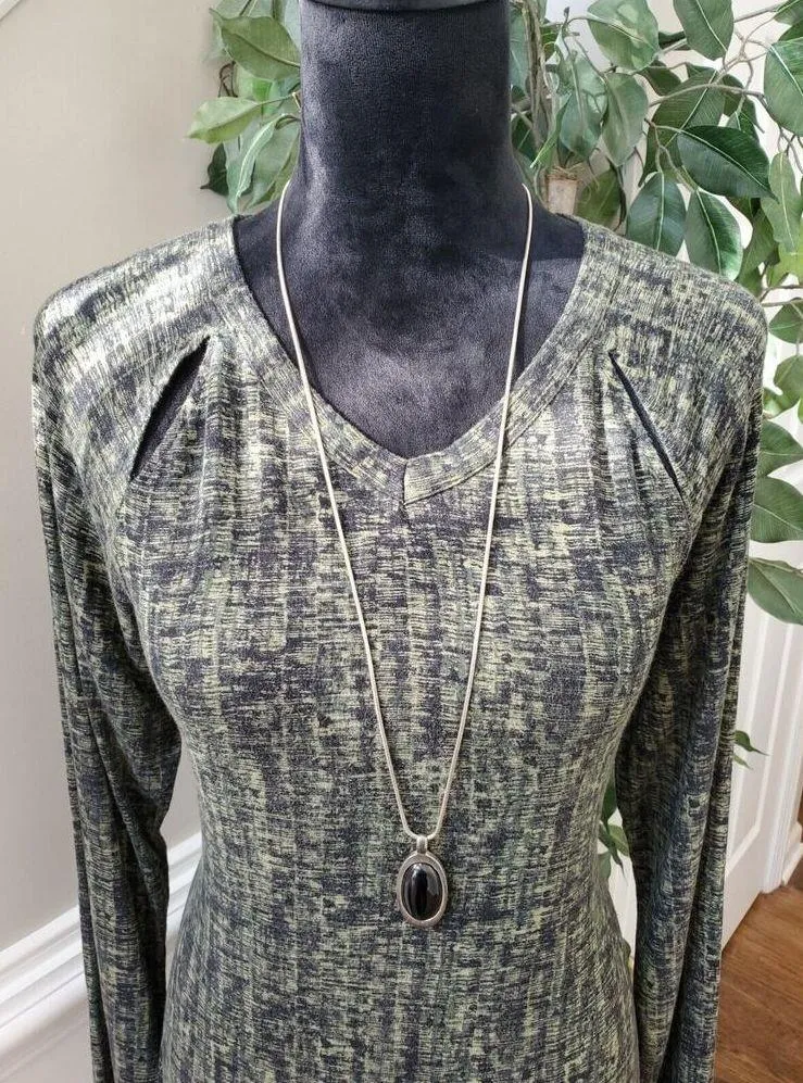 Soma Womens Green Cutouts Side Slit Rayon V Neck Long Sleeve Top Blouse Medium - Image 2