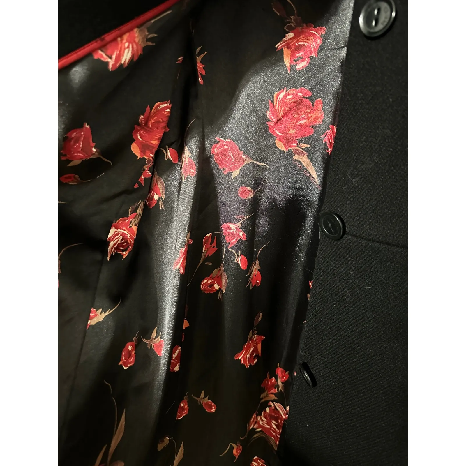 Via Spiga Womens Black Wool Blend Dress Coat Size 12‎ Floral Lined Stylish - Image 3