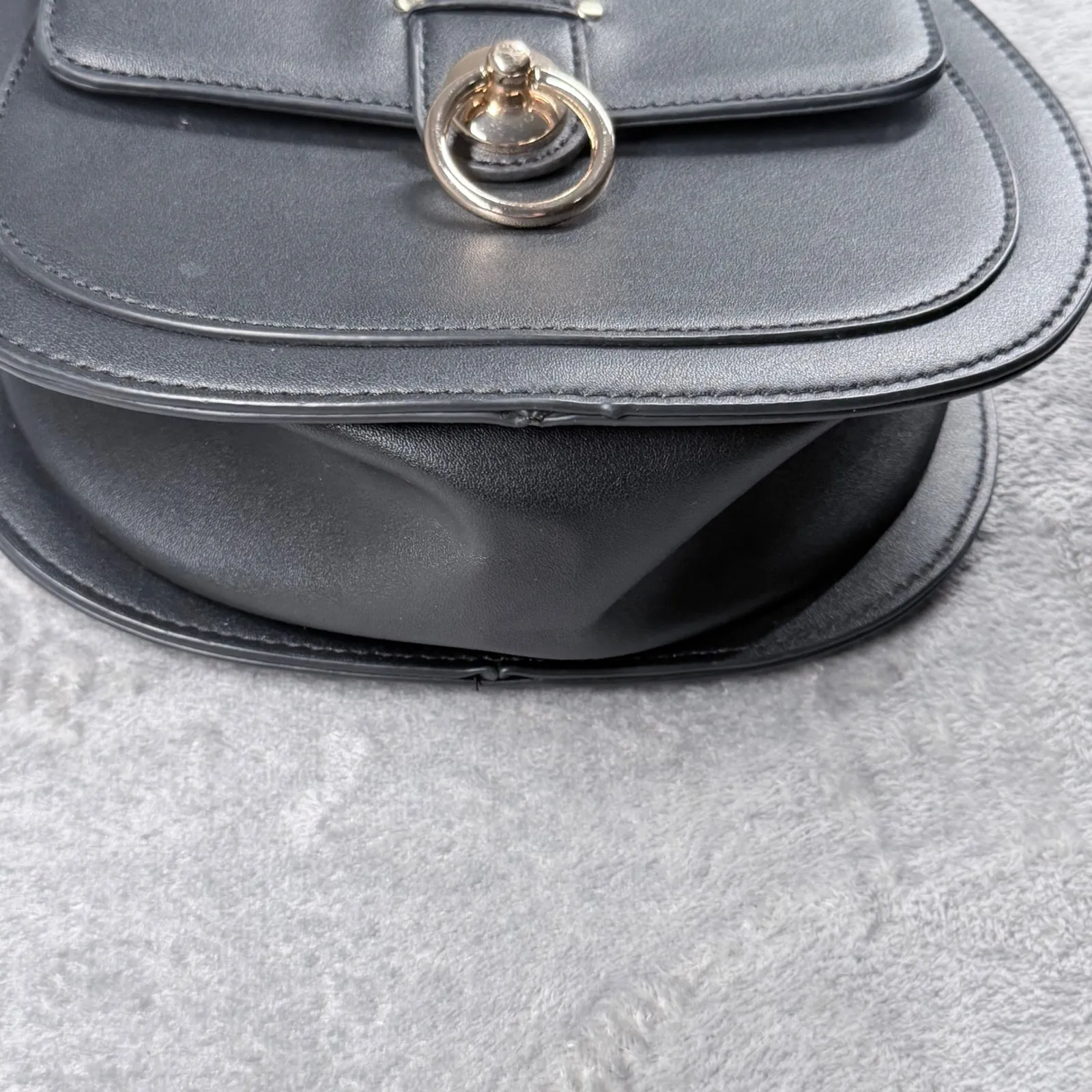 Badgley Mischka Black Saddle Bag Crossbody Purse Gold Hardware Minimalist Chic - Image 6