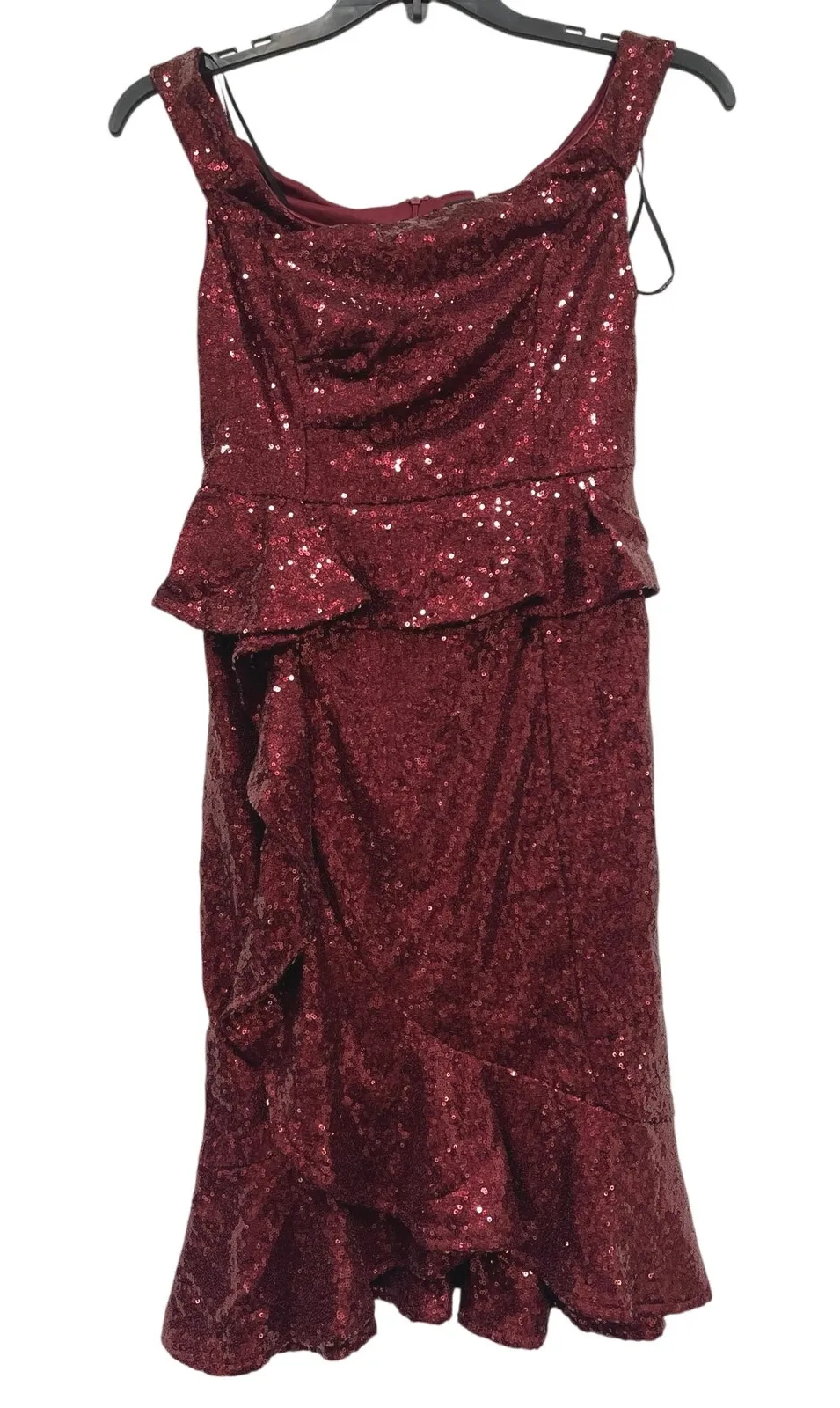 Nikibiki Sequin Tank Cocktail Party Ruffle Dress Women’s Small Ruby Wine - Image 1