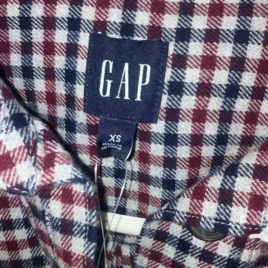Gap Red & Navy Gingham Flannel Utility Mini Shirtdress 3/4 Sleeves XS #756 - Image 5
