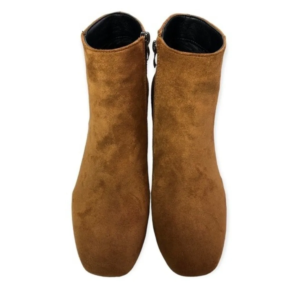 Brown Suede Side Zip Square Toe Block Heel Booties Size 7.5 - Image 95