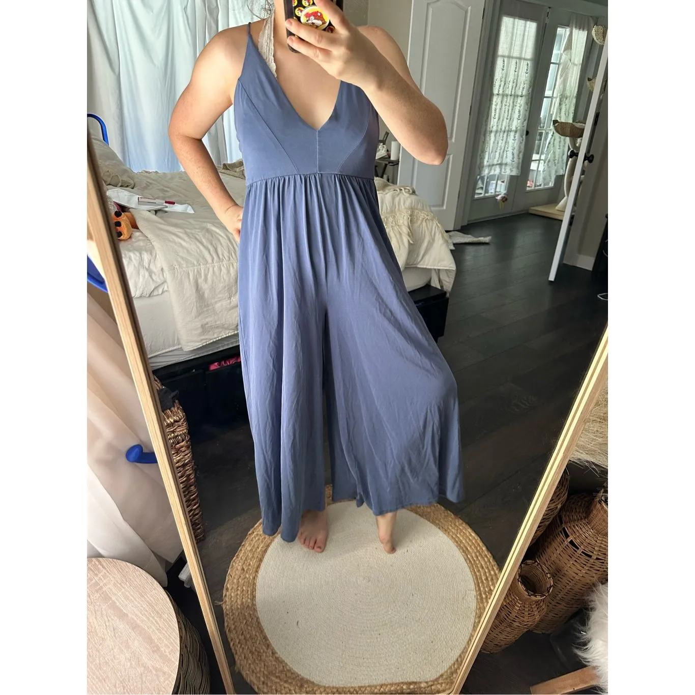 Urban Outfitters Women’s Medium Gia Plunging Jumpsuit Wide Leg Flare - Image 2