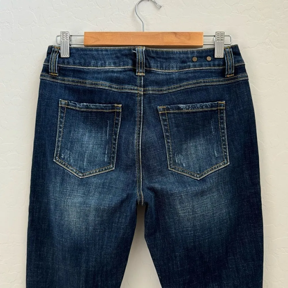 CAbi High Straight Jeans Distressed Dark Wash High Waist 4 Style #3561 - Image 7