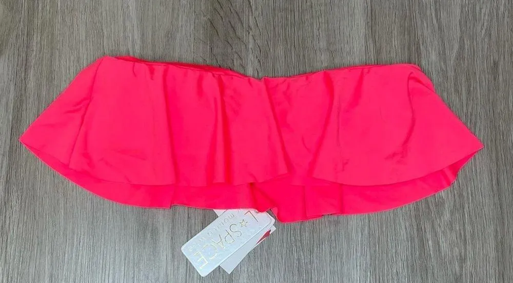 L*Space Women's Neon Pink Ruffle Strapless Lynn Tube  Bikini Swim Top sz XS - Image 3