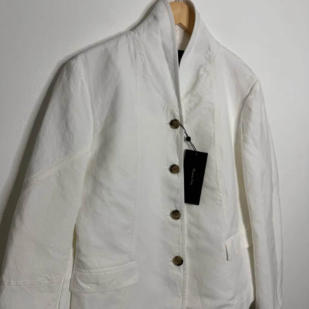 NWT Massimo Dutti Cotton And Linen Co-ord Blazer‎ In White Size 8 - Image 3