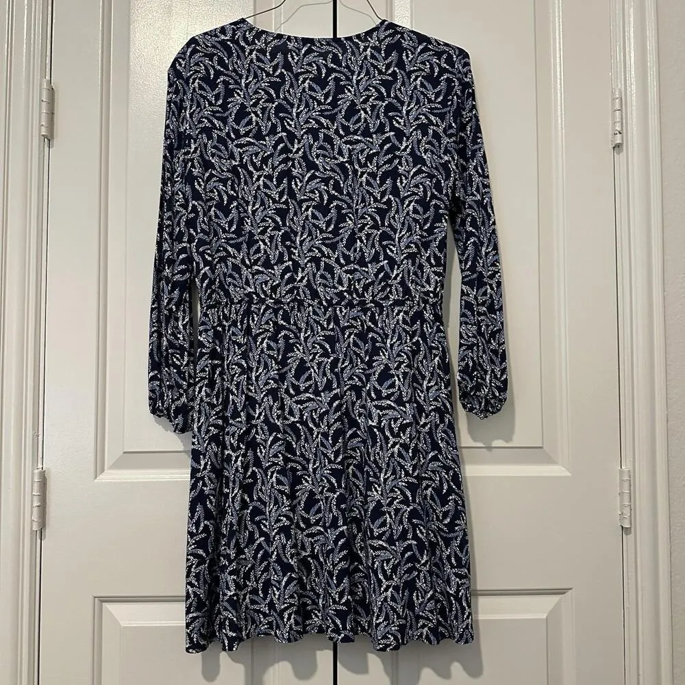 Draper James Sz 12 Long Sleeve Dress Blue Fern V Neck Drawstring Waist $98 - Image 2