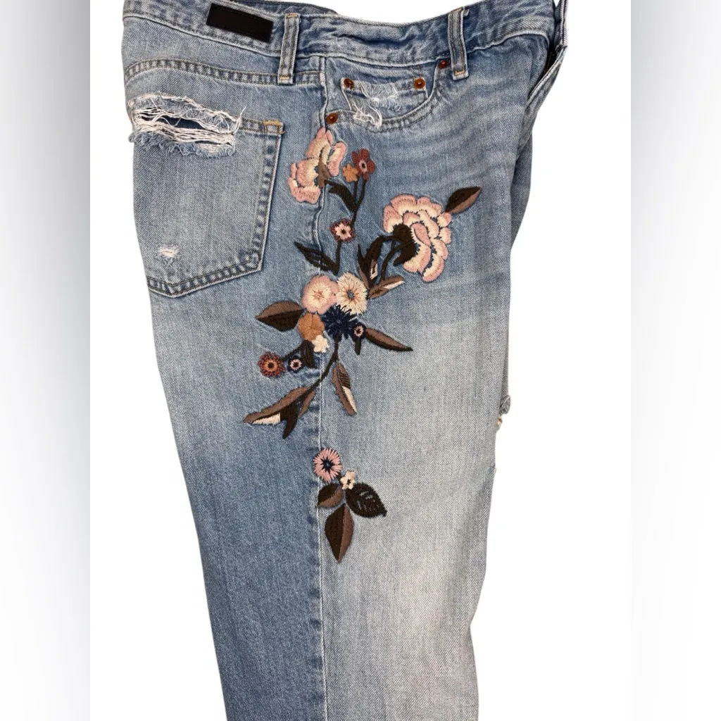 Abercrombie & Fitch Annie High Rise Girlfriend Embroidered Distressed Jeans 4 R - Image 7