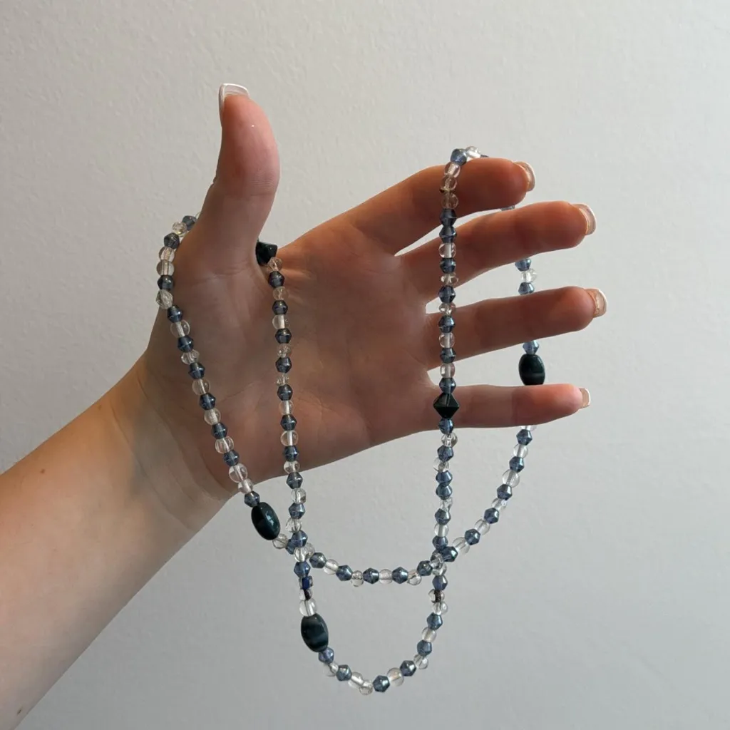 Elegant Blue and Silver Glass Beaded Necklace - Image 3