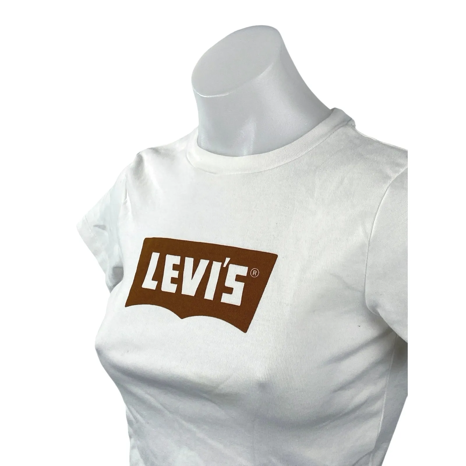 Levi's Women's White Logo Print Short Sleeve Crew Neck Baby Tee T Shirt Top XS - Image 3