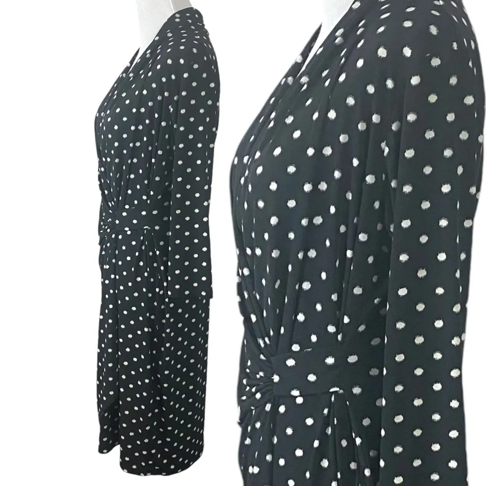 Clara Sunwoo Faux Wrap Dress Polka Dot Wrinkle Free Size Small Business V Neck Black - Image 2