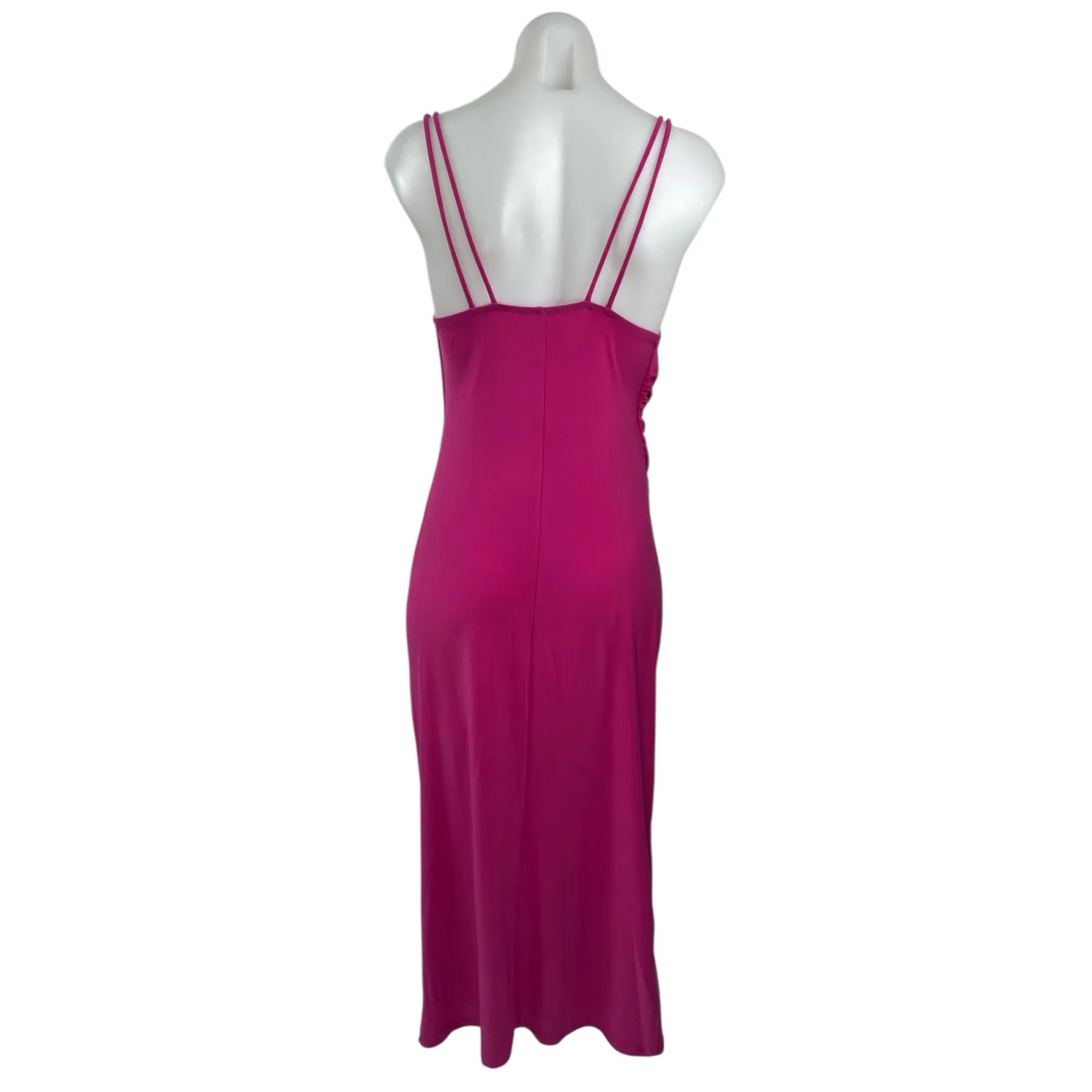 ZARA Fuchsia Ruched Sleeveless Cami Cowl Neck Midi Tank Bodycon Slip Dress S - Image 2