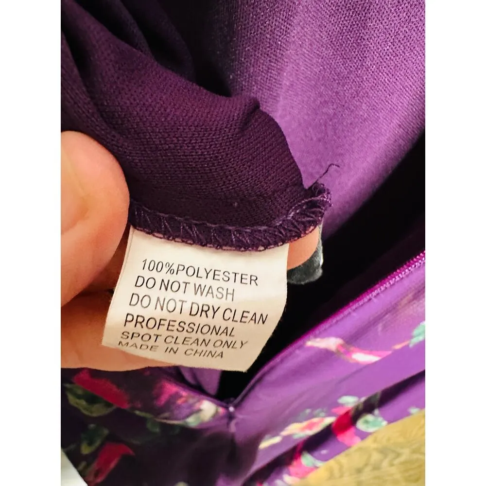 MAC DUGGAL Purple Floral Georgette Plunging Neckline High Slit Gown Size 8 - Image 8