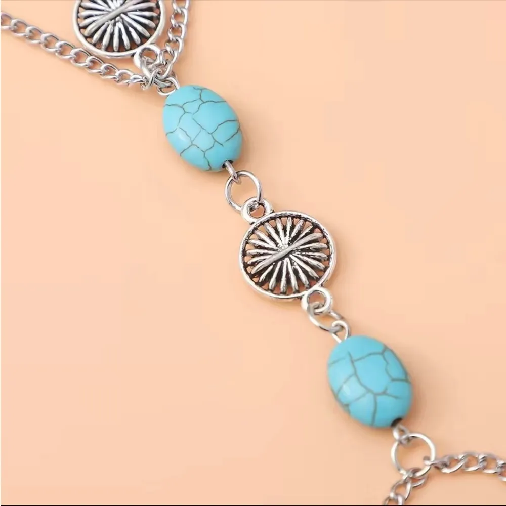 Boho turquoise decor‎ layered anklet One piece
Faux fashion jewelry Silver - Image 5