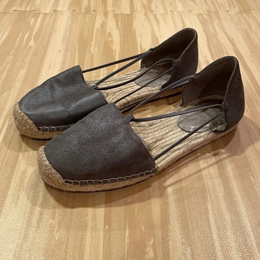 Eileen Fisher Lee Leather Espadrille Flats Gray Metallic Size 7.5 - Image 2