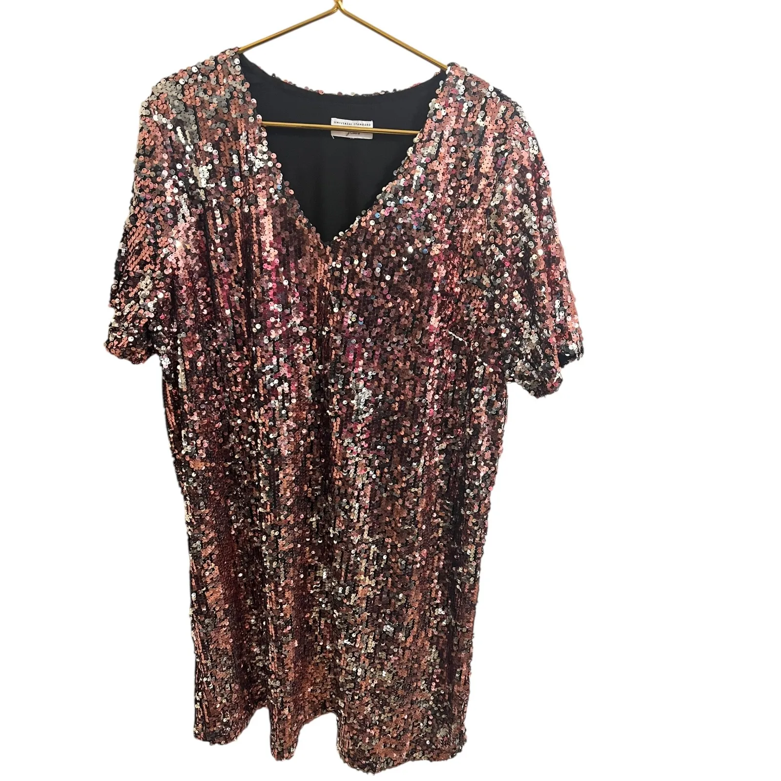 Universal Standard X J Crew Sequin V-Neck Shift Dress 1X NYE Party Pink Sparkle - Image 2